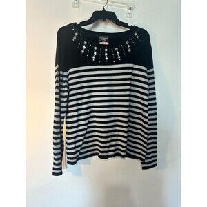 Southern Lady Long Sleeve Pullover Sweater Petite Lg Black Silver Sequins
